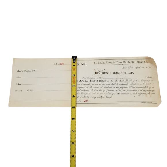St. Louis, Alton and Terre Haute Rail Road Co NY $5,500 Bond Railroad Bonds 228 - Picture 6 of 6